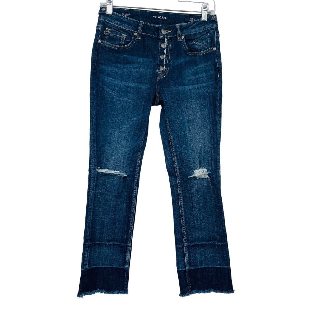 Vigoss Women's‎ The Jagger Straight Leg Crop Frayed Jeans Size 26 Distressed